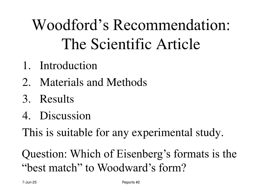 woodford s recommendation the scientific article