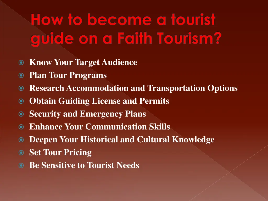 how to become a tourist guide on a faith tourism