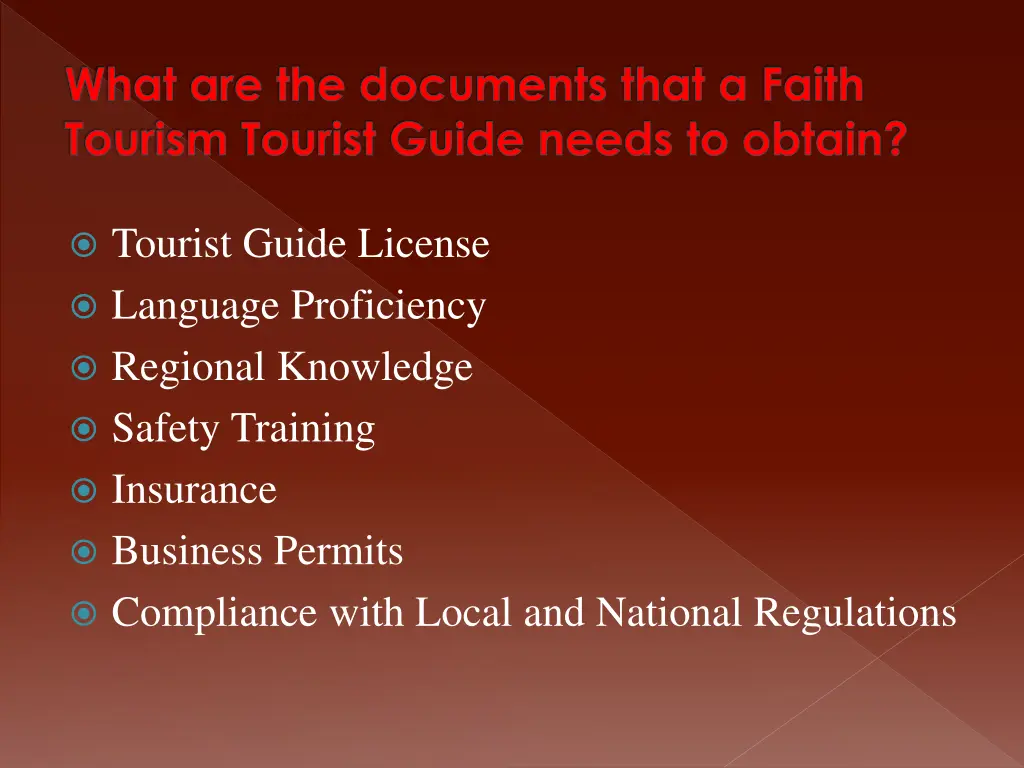 what are the documents that a faith tourism