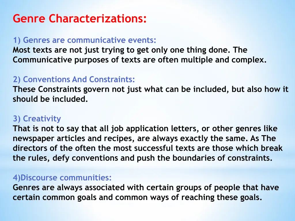 genre characterizations