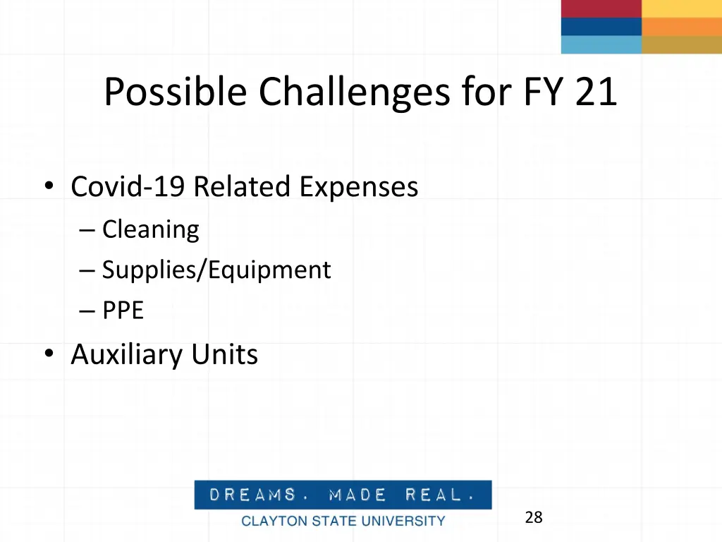 possible challenges for fy 21