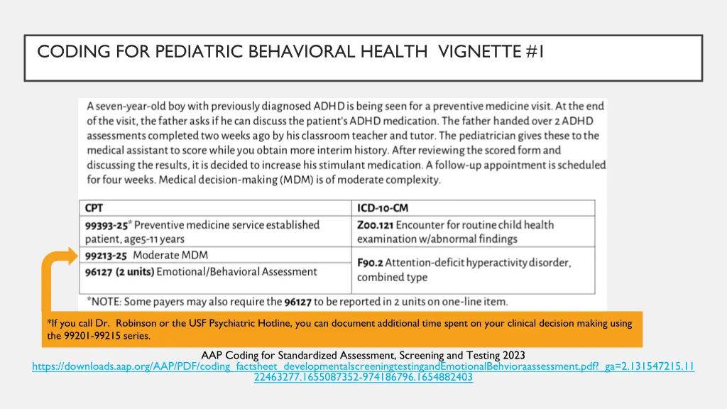 coding for pediatric behavioral health vignette 1