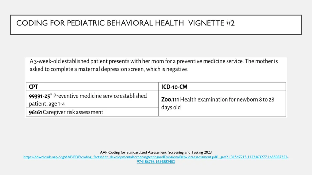 coding for pediatric behavioral health vignette 2