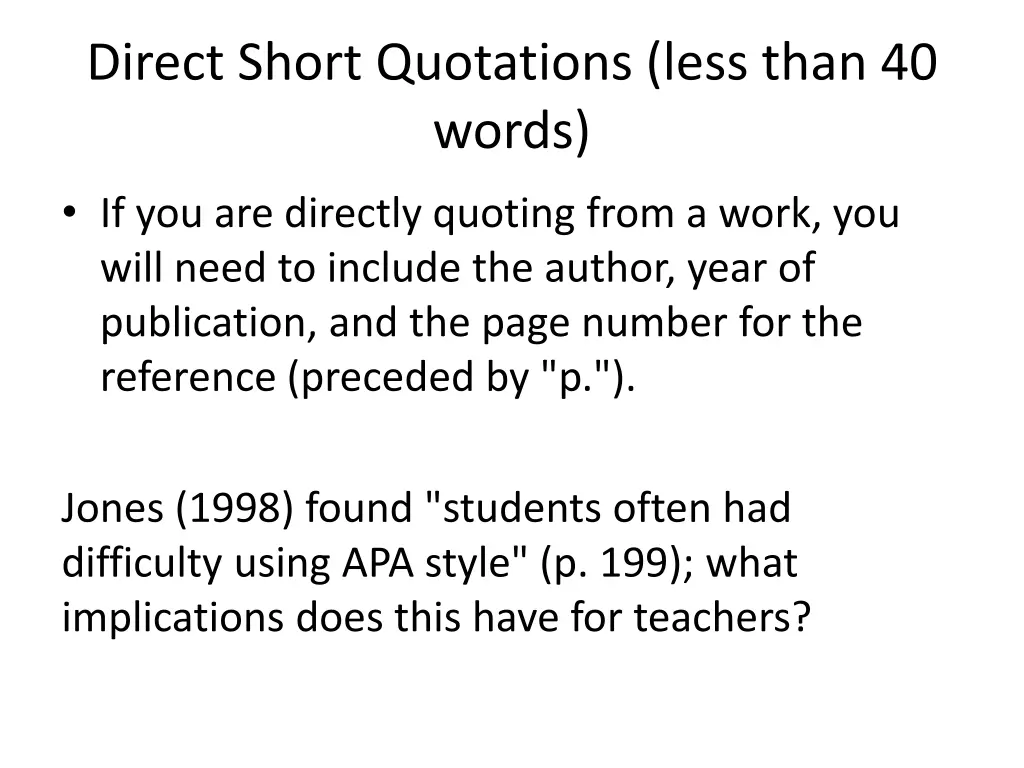 direct short quotations less than 40 words