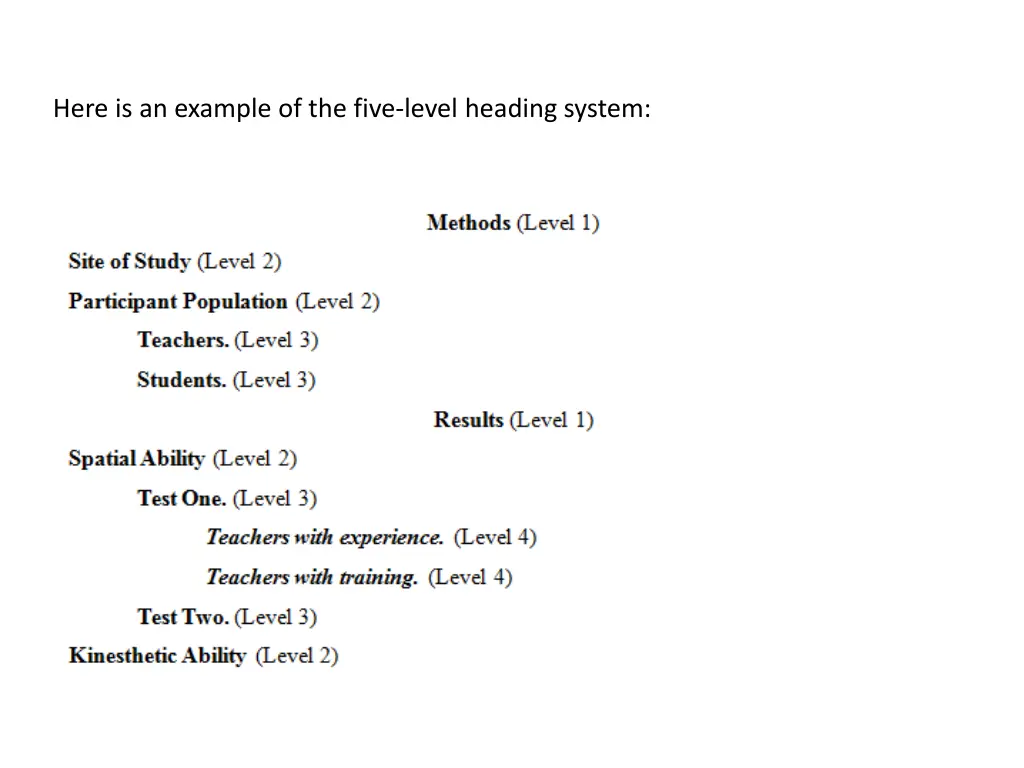 here is an example of the five level heading