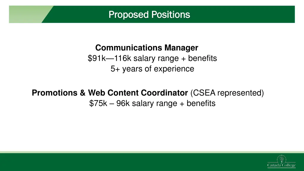 proposed positions proposed positions