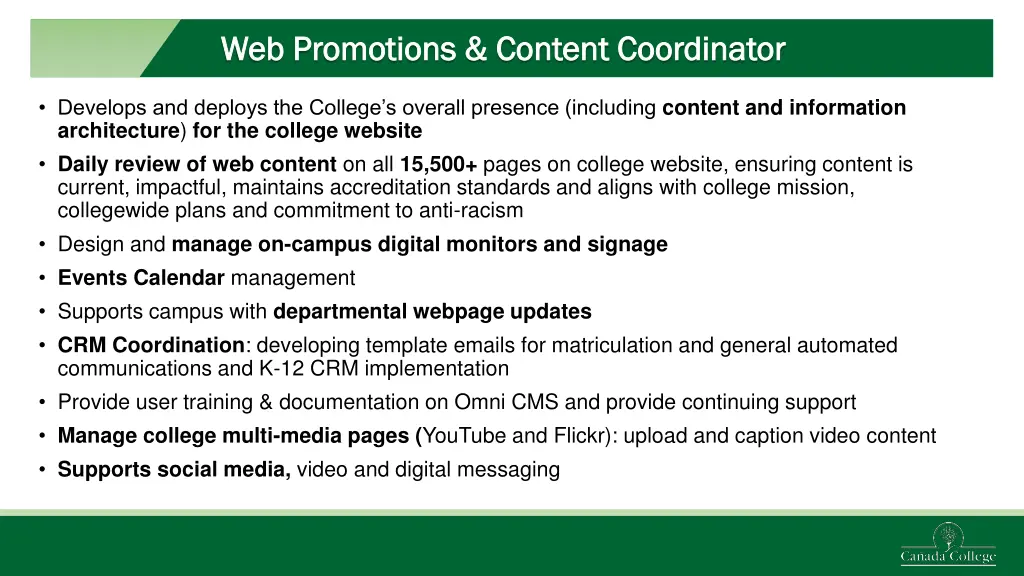 web promotions content coordinator web promotions