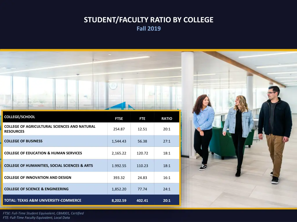 student faculty ratio by college fall 2019