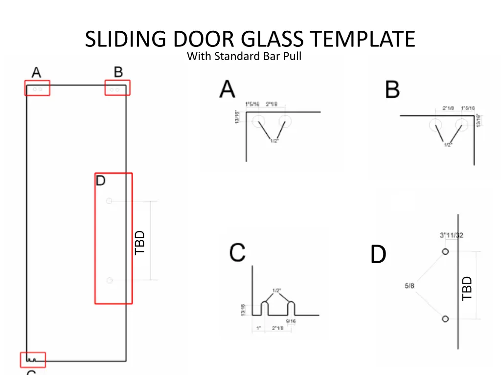 sliding door glass template with standard bar pull