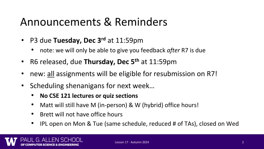 announcements reminders