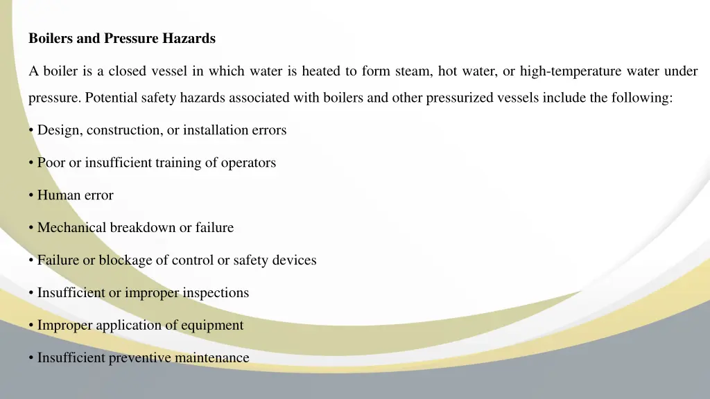 boilers and pressure hazards