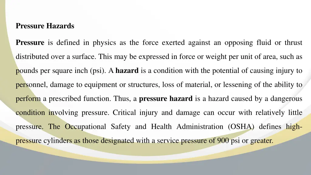 pressure hazards