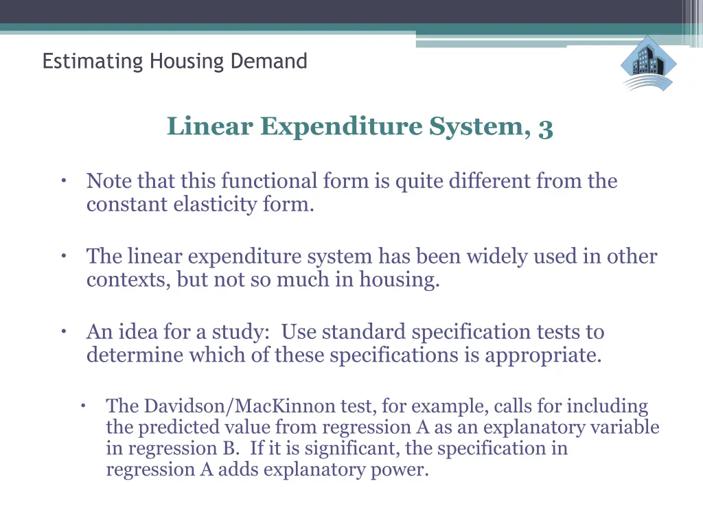 estimating housing demand linear expenditure