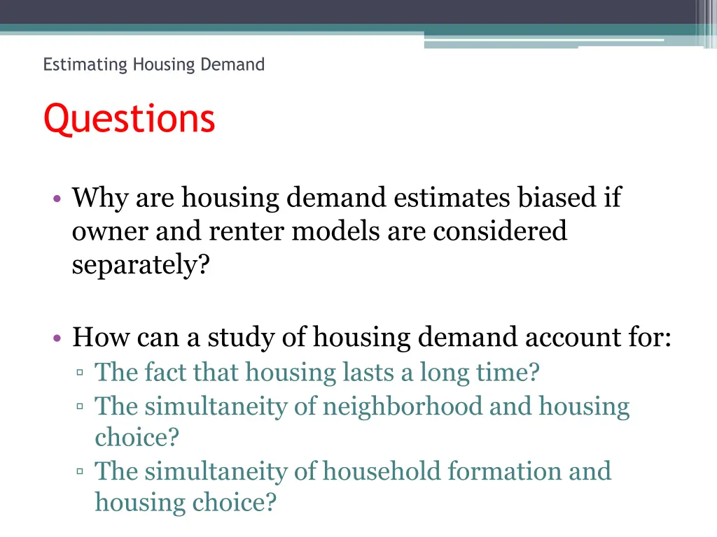 estimating housing demand questions 1