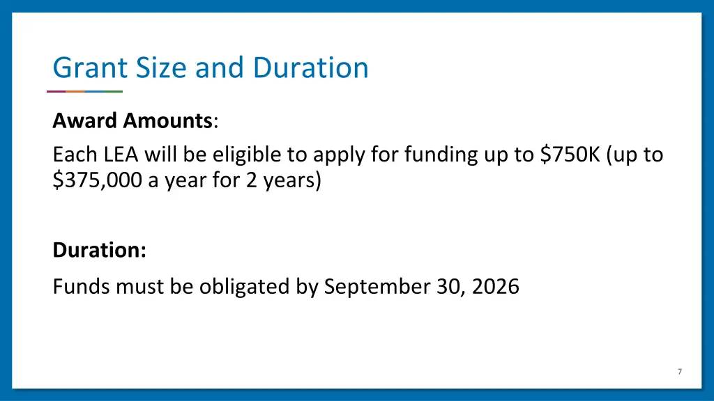 grant size and duration