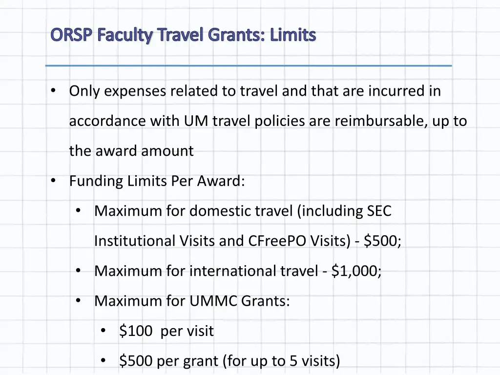 orsp faculty travel grants limits