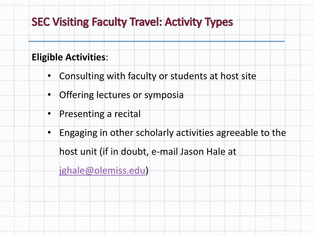 sec visiting faculty travel activity types