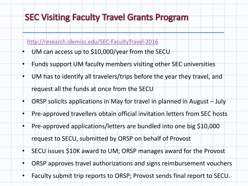 sec visiting faculty travel grants program