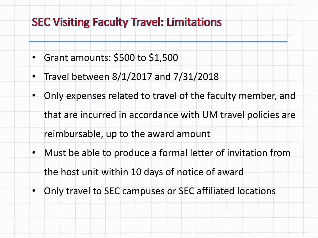 sec visiting faculty travel limitations
