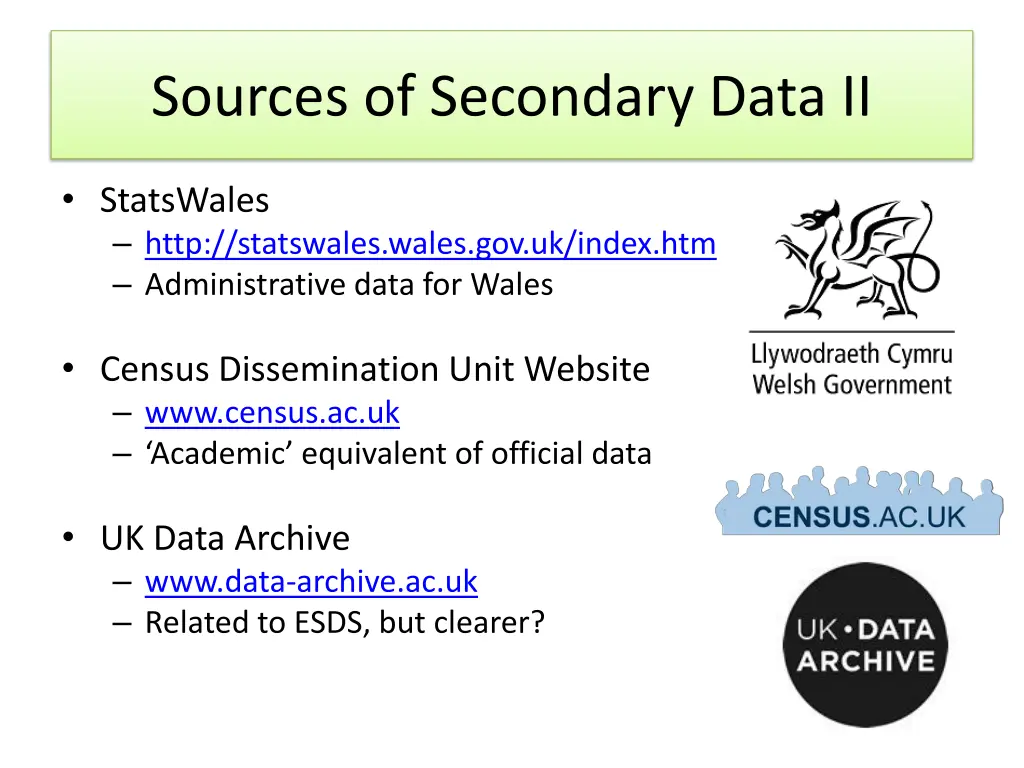 sources of secondary data ii