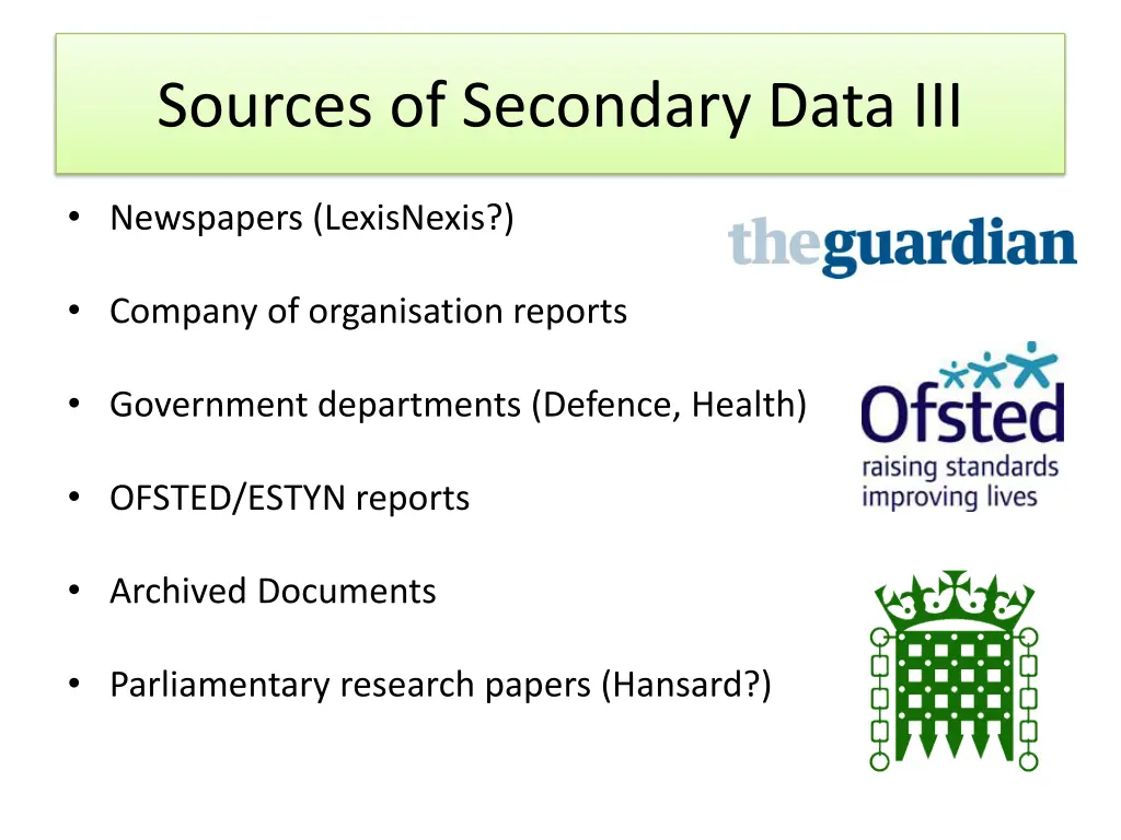 sources of secondary data iii