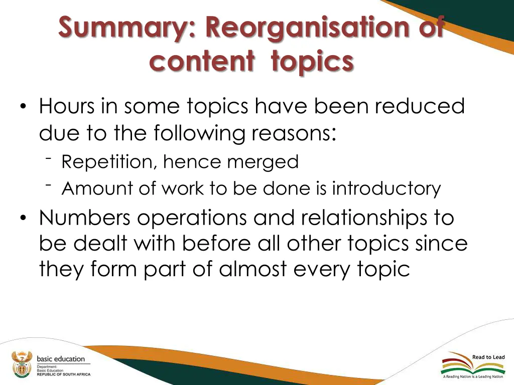 summary reorganisation of content topics 1