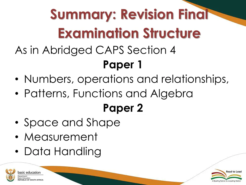 summary revision final examination structure