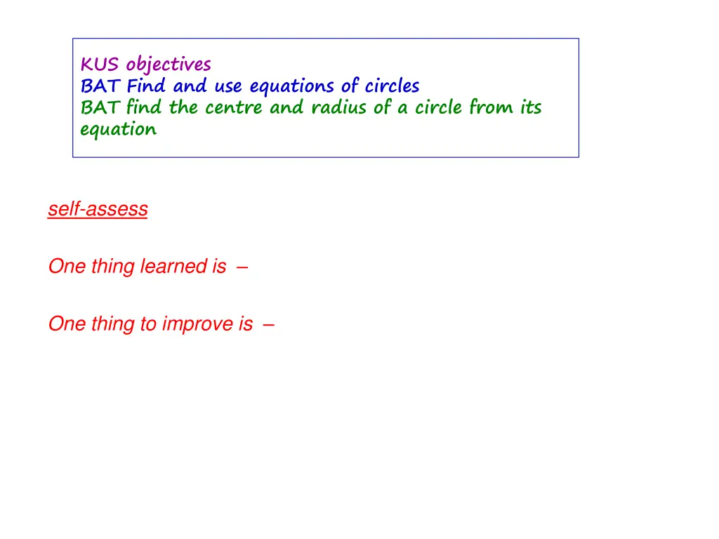 kus objectives bat find and use equations