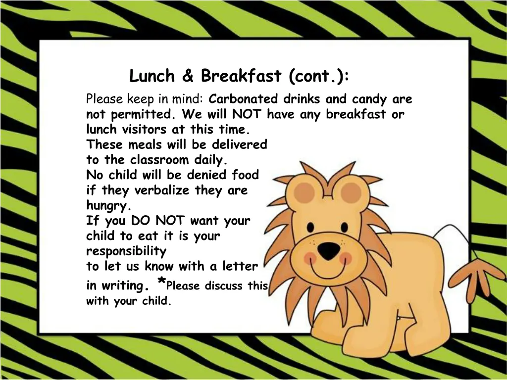 lunch breakfast cont please keep in mind