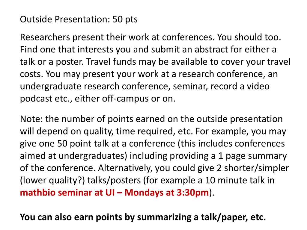 outside presentation 50 pts