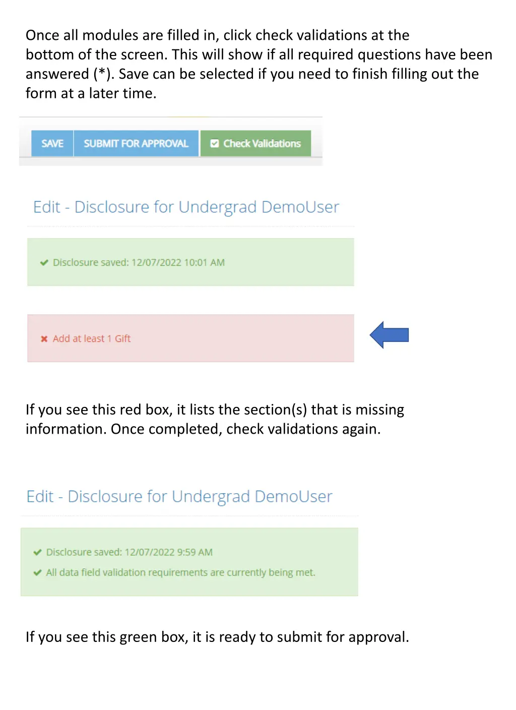 once all modules are filled in click check