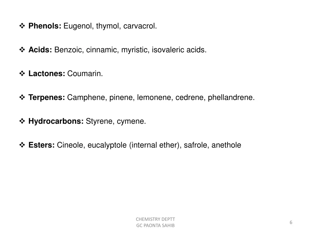 phenols eugenol thymol carvacrol