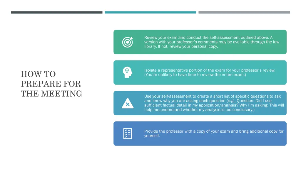 review your exam and conduct the self assessment