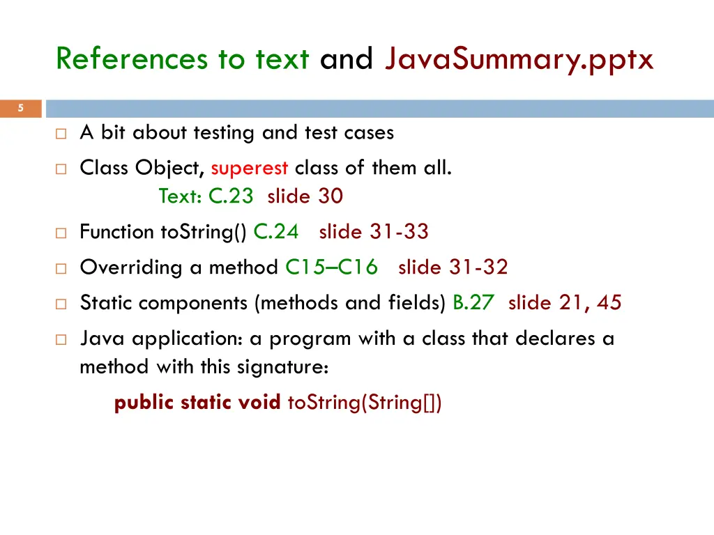 references to text and javasummary pptx