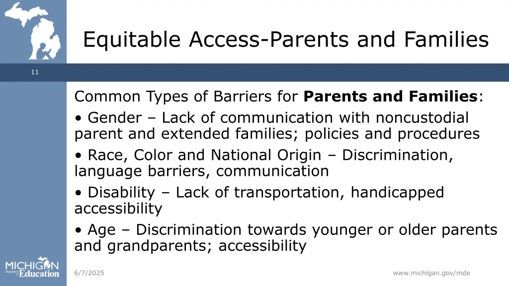 equitable access parents and families