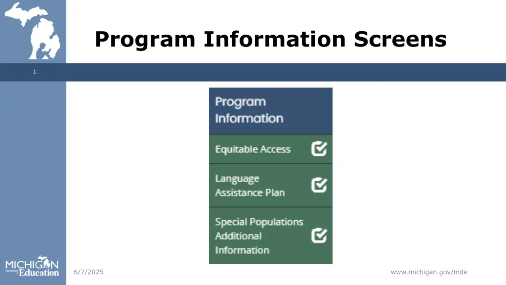 program information screens