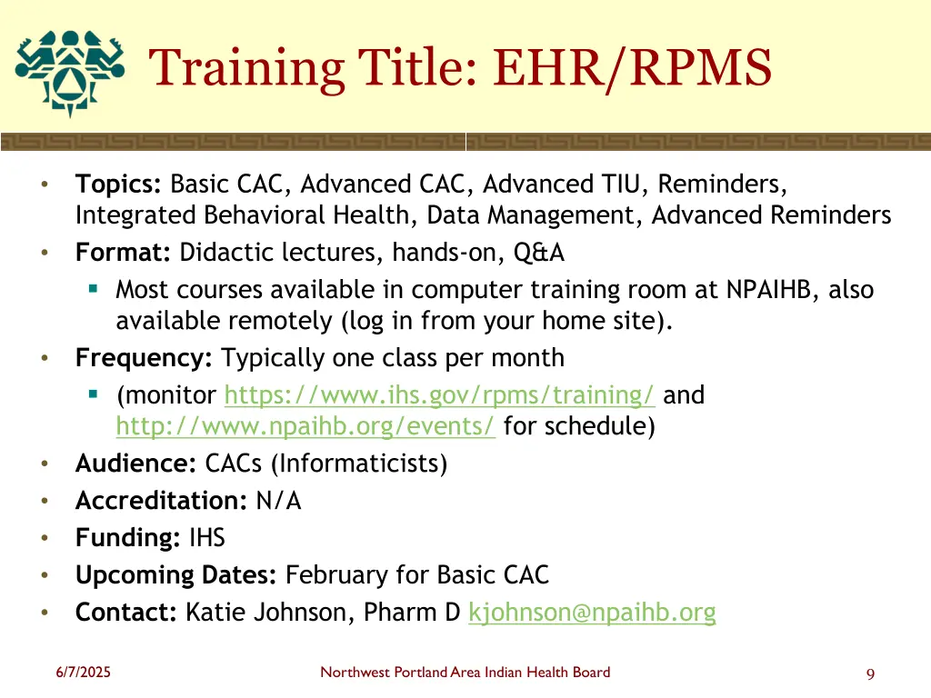 training title ehr rpms