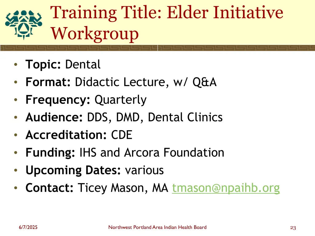 training title elder initiative workgroup