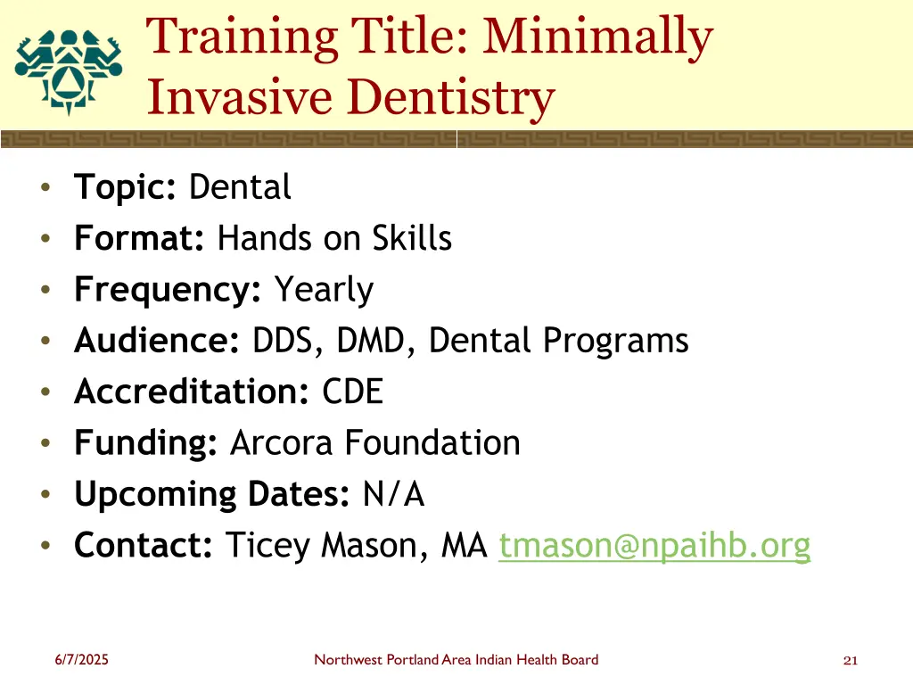 training title minimally invasive dentistry