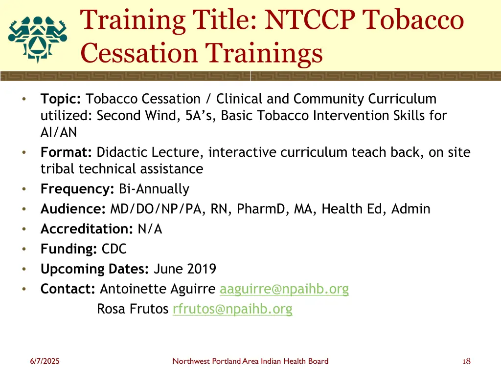training title ntccp tobacco cessation trainings