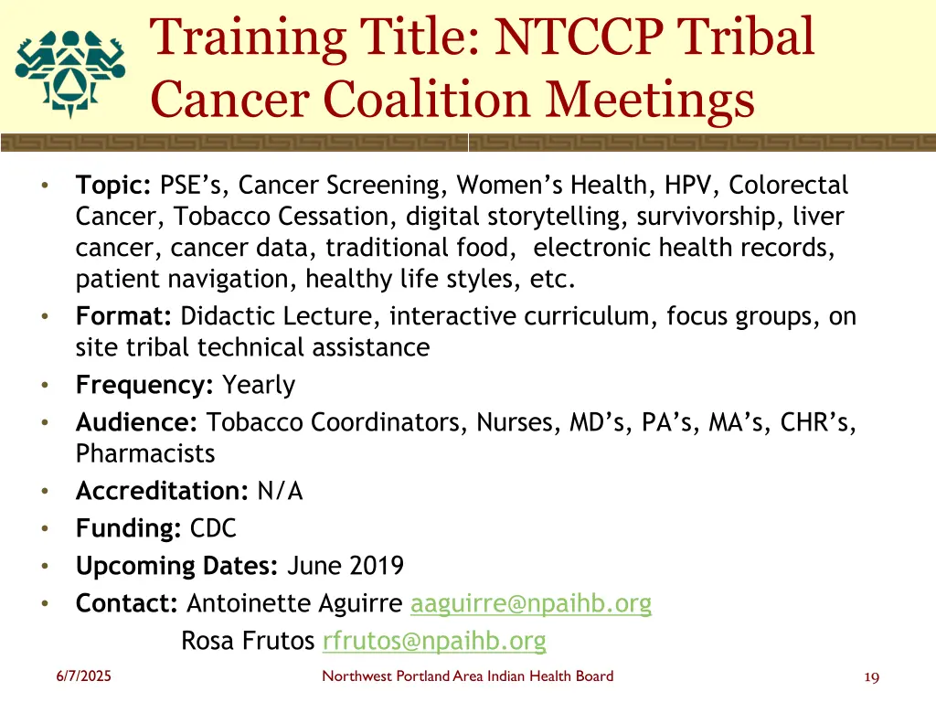 training title ntccp tribal cancer coalition