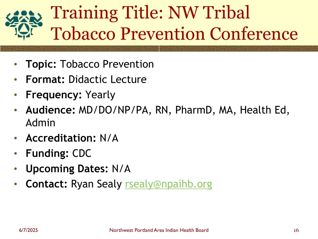 training title nw tribal tobacco prevention