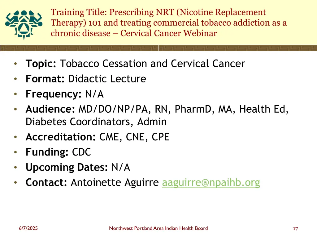 training title prescribing nrt nicotine