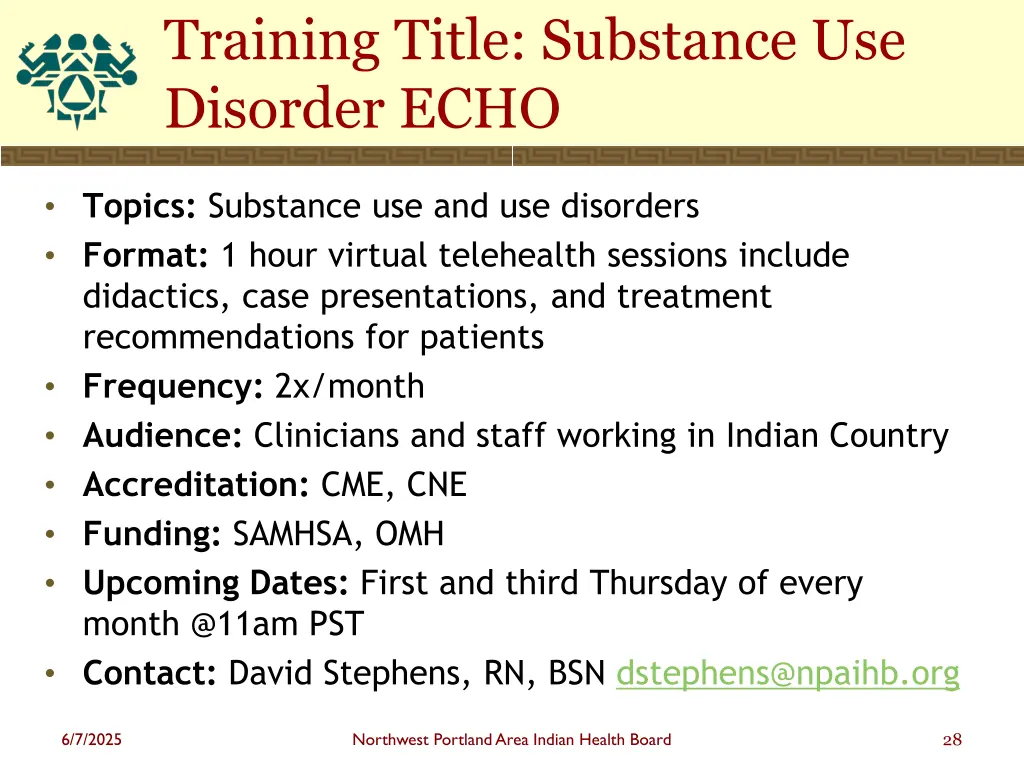 training title substance use disorder echo