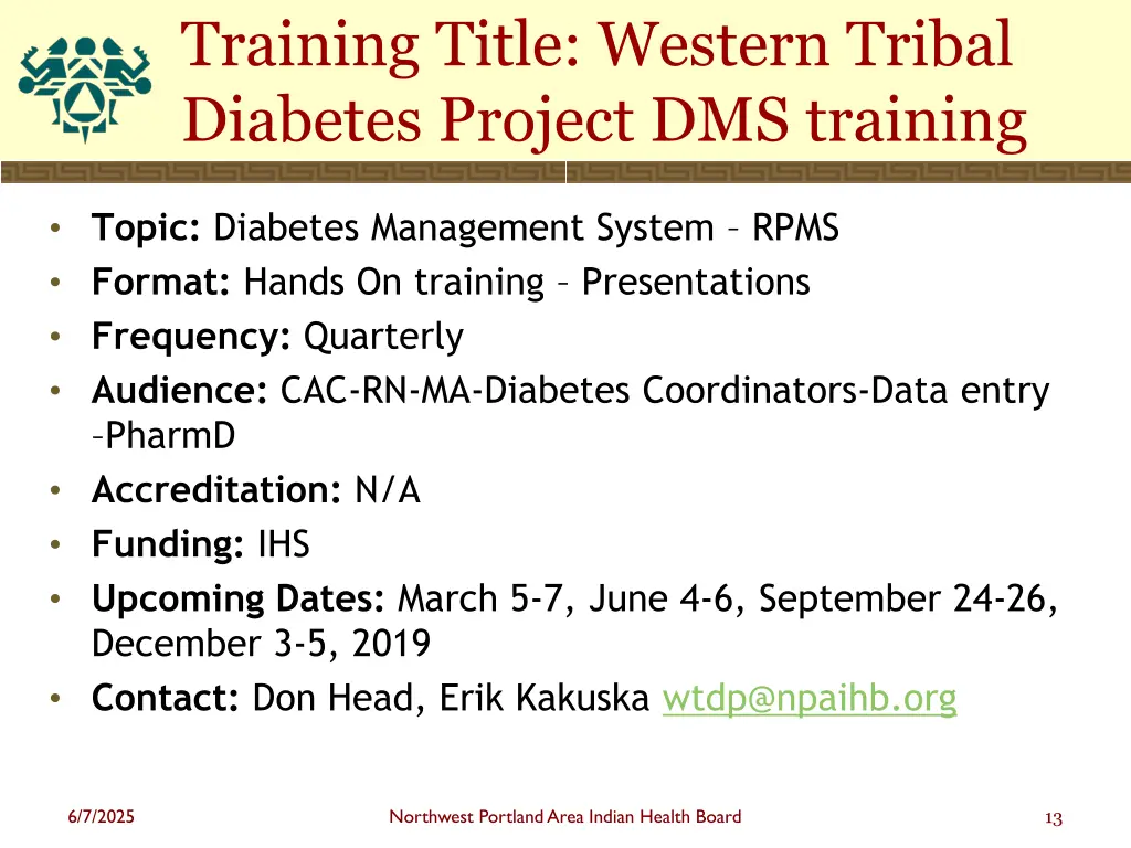 training title western tribal diabetes project