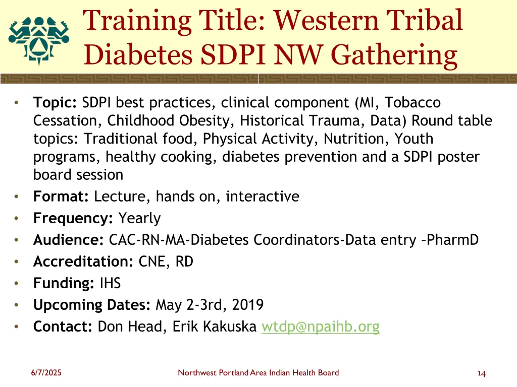 training title western tribal diabetes sdpi