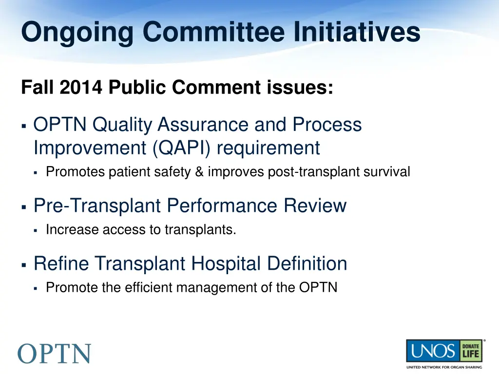 ongoing committee initiatives