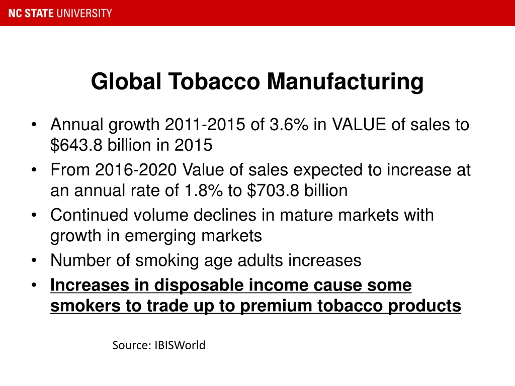 global tobacco manufacturing