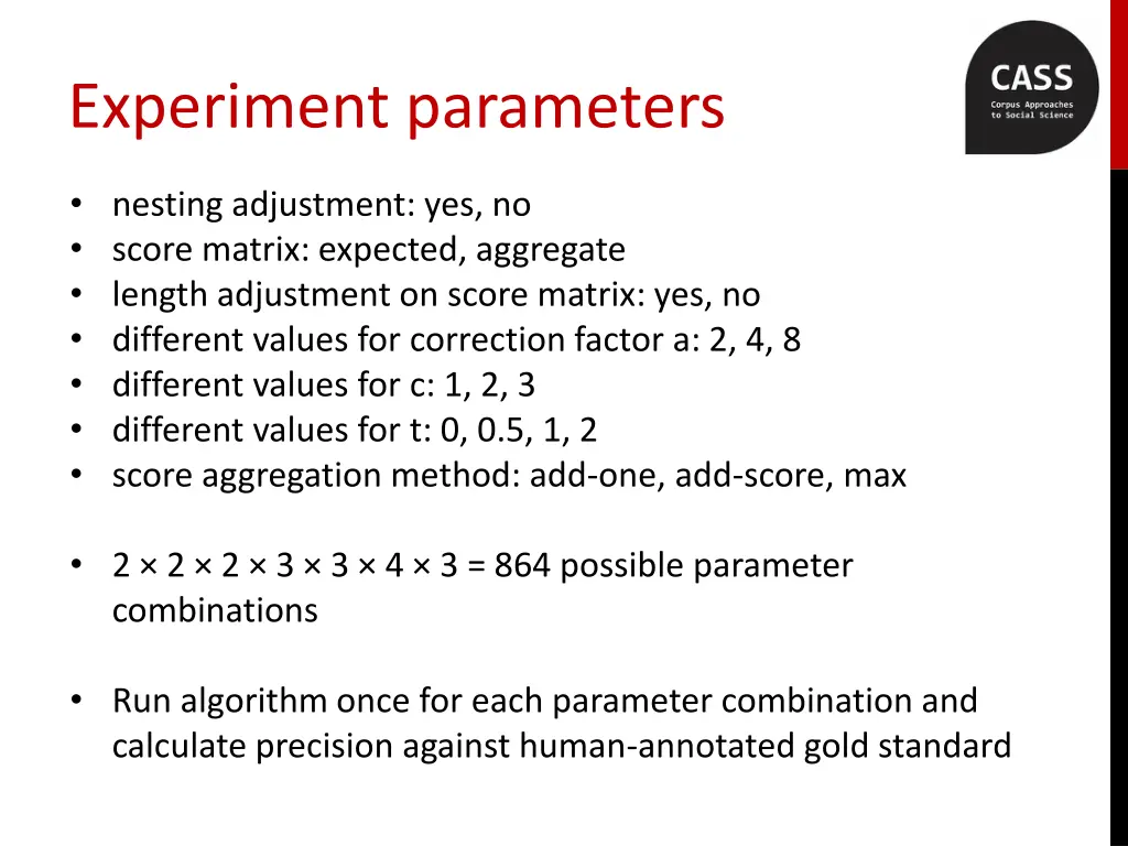 experiment parameters