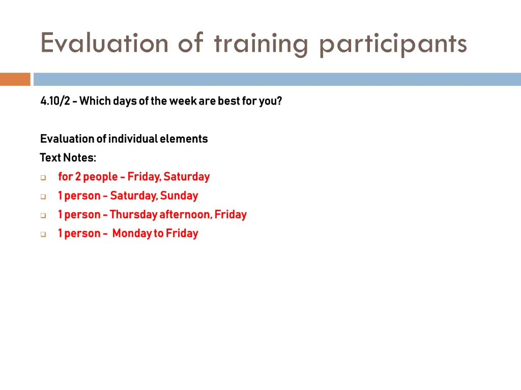 evaluation of training participants 10